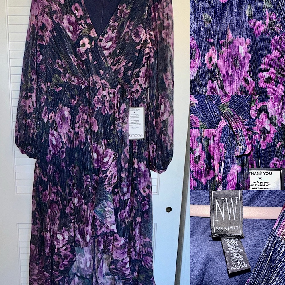Nightway Womens Plus Size Printed High-Low Dress, Purple